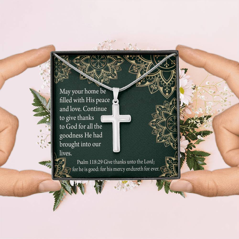Christian Encouragement Thanksgiving Psalm118:29 Cross Card Necklace w Stainless Steel Pendant-Express Your Love Gifts