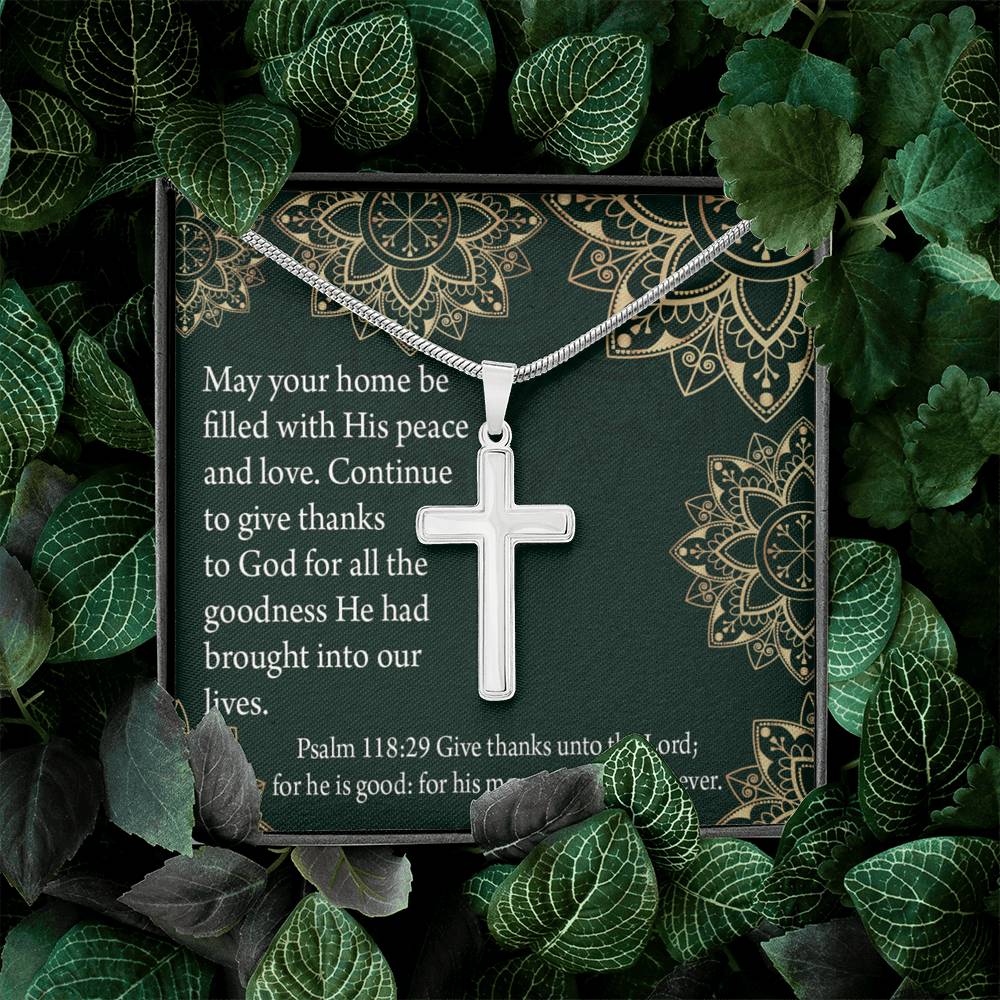 Christian Encouragement Thanksgiving Psalm118:29 Cross Card Necklace w Stainless Steel Pendant-Express Your Love Gifts