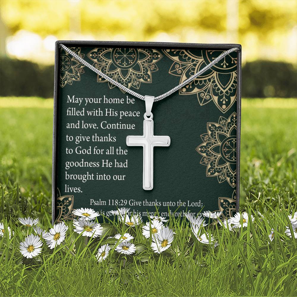 Christian Encouragement Thanksgiving Psalm118:29 Cross Card Necklace w Stainless Steel Pendant-Express Your Love Gifts