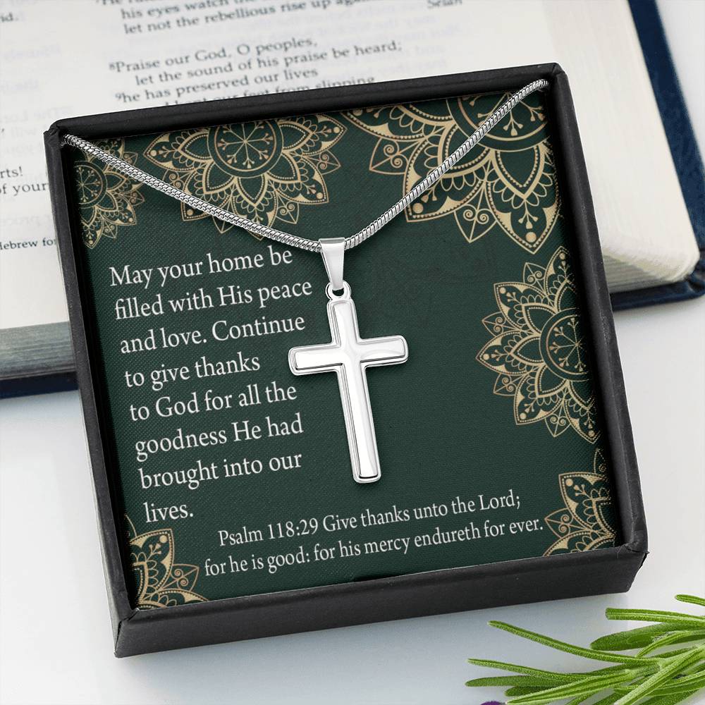 Christian Encouragement Thanksgiving Psalm118:29 Cross Card Necklace w Stainless Steel Pendant-Express Your Love Gifts