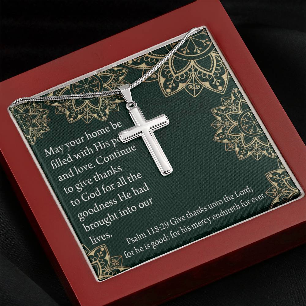 Christian Encouragement Thanksgiving Psalm118:29 Cross Card Necklace w Stainless Steel Pendant-Express Your Love Gifts
