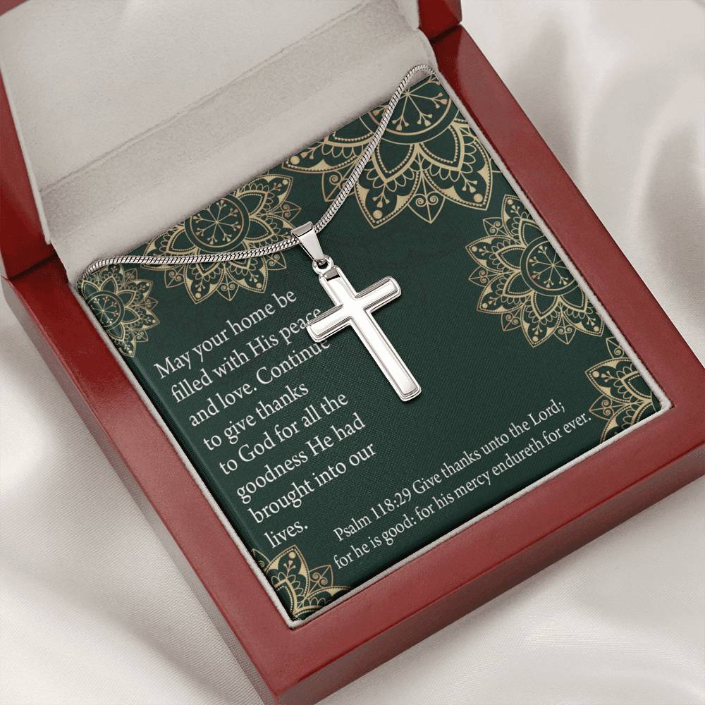 Christian Encouragement Thanksgiving Psalm118:29 Cross Card Necklace w Stainless Steel Pendant-Express Your Love Gifts