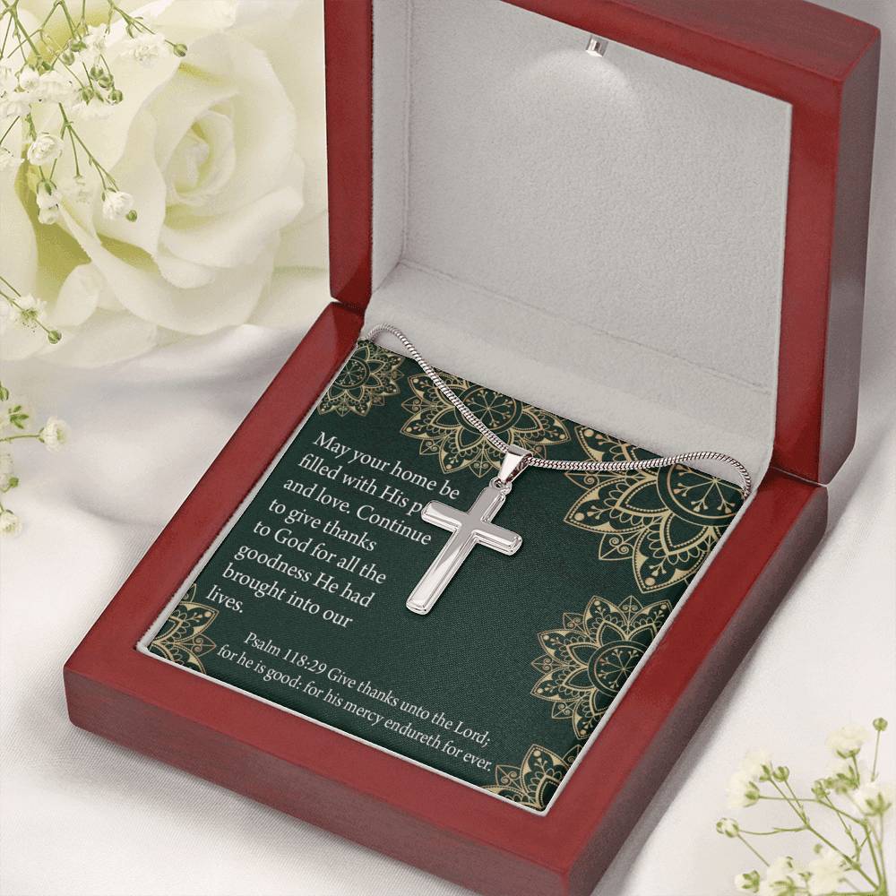 Christian Encouragement Thanksgiving Psalm118:29 Cross Card Necklace w Stainless Steel Pendant-Express Your Love Gifts