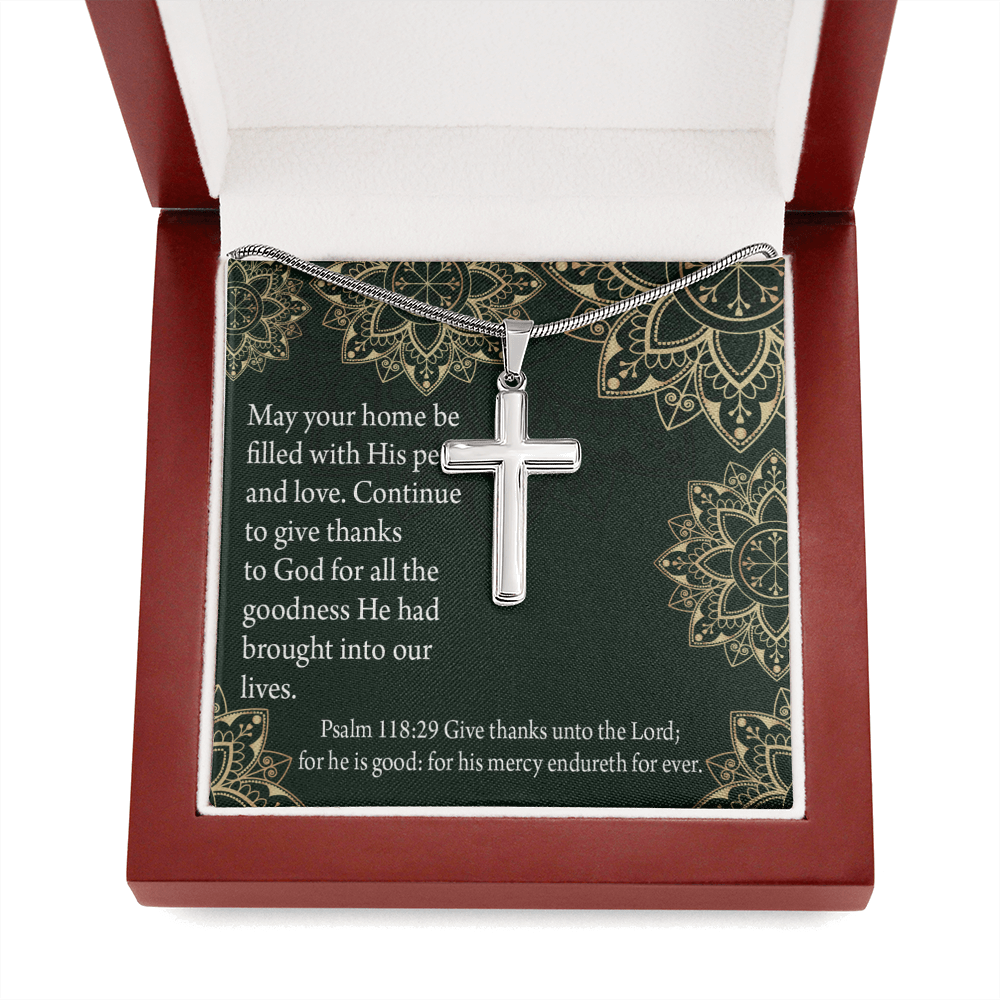 Christian Encouragement Thanksgiving Psalm118:29 Cross Card Necklace w Stainless Steel Pendant-Express Your Love Gifts