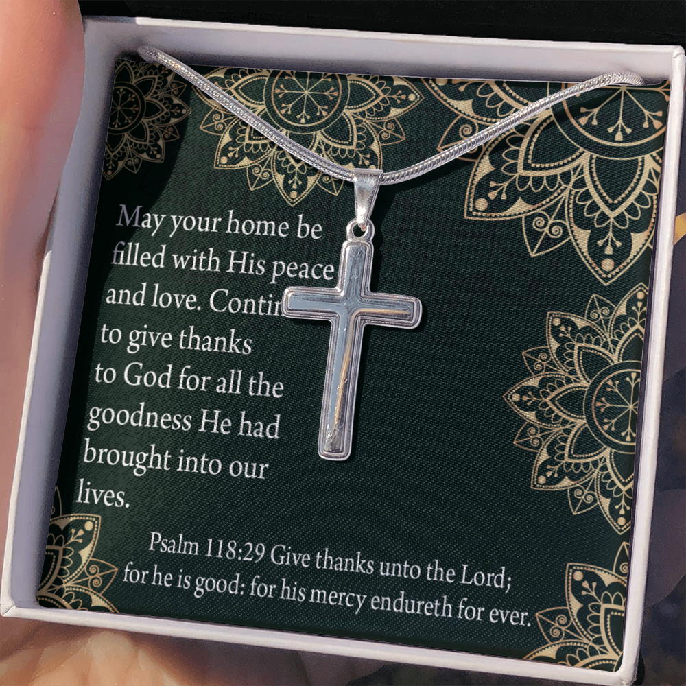 Christian Encouragement Thanksgiving Psalm118:29 Cross Card Necklace w Stainless Steel Pendant-Express Your Love Gifts