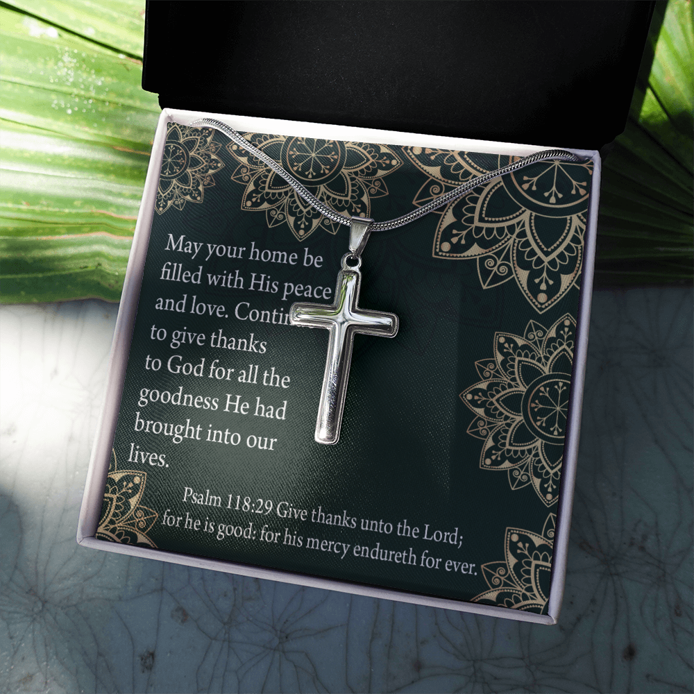 Christian Encouragement Thanksgiving Psalm118:29 Cross Card Necklace w Stainless Steel Pendant-Express Your Love Gifts