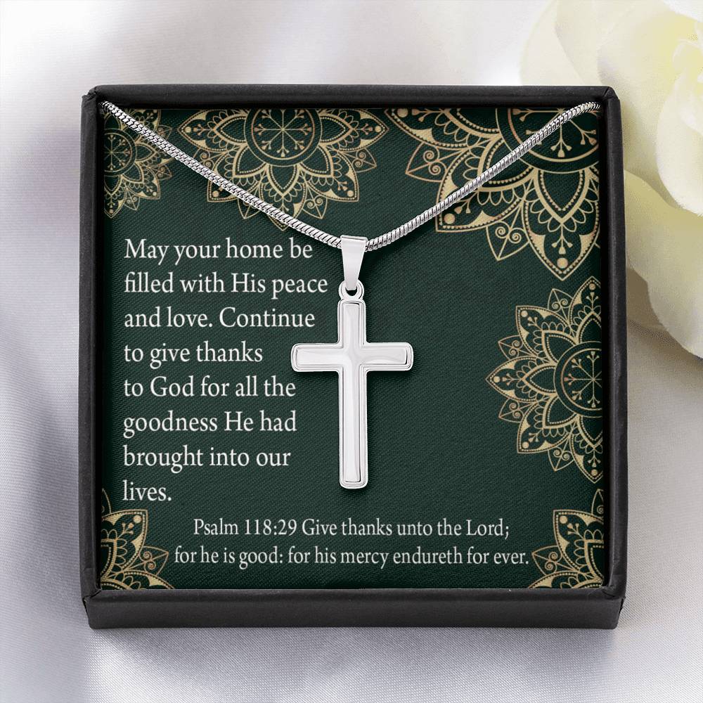 Christian Encouragement Thanksgiving Psalm118:29 Cross Card Necklace w Stainless Steel Pendant-Express Your Love Gifts