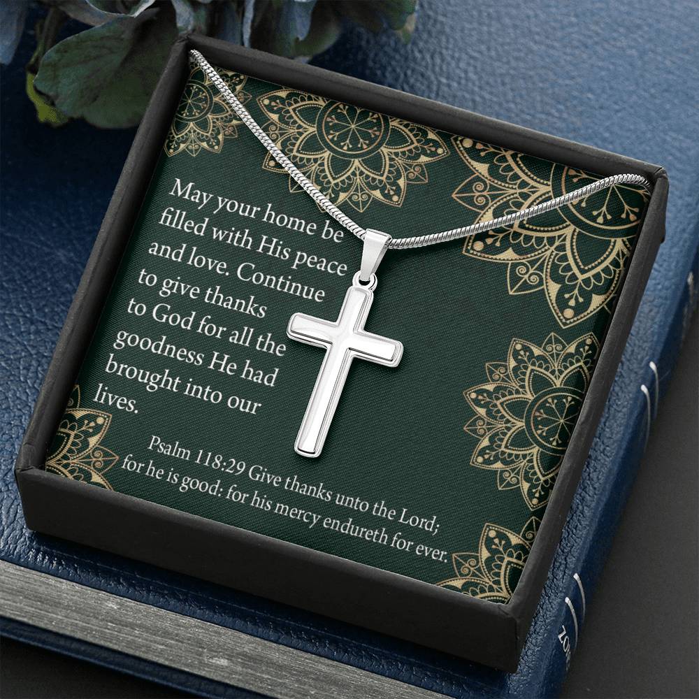 Christian Encouragement Thanksgiving Psalm118:29 Cross Card Necklace w Stainless Steel Pendant-Express Your Love Gifts