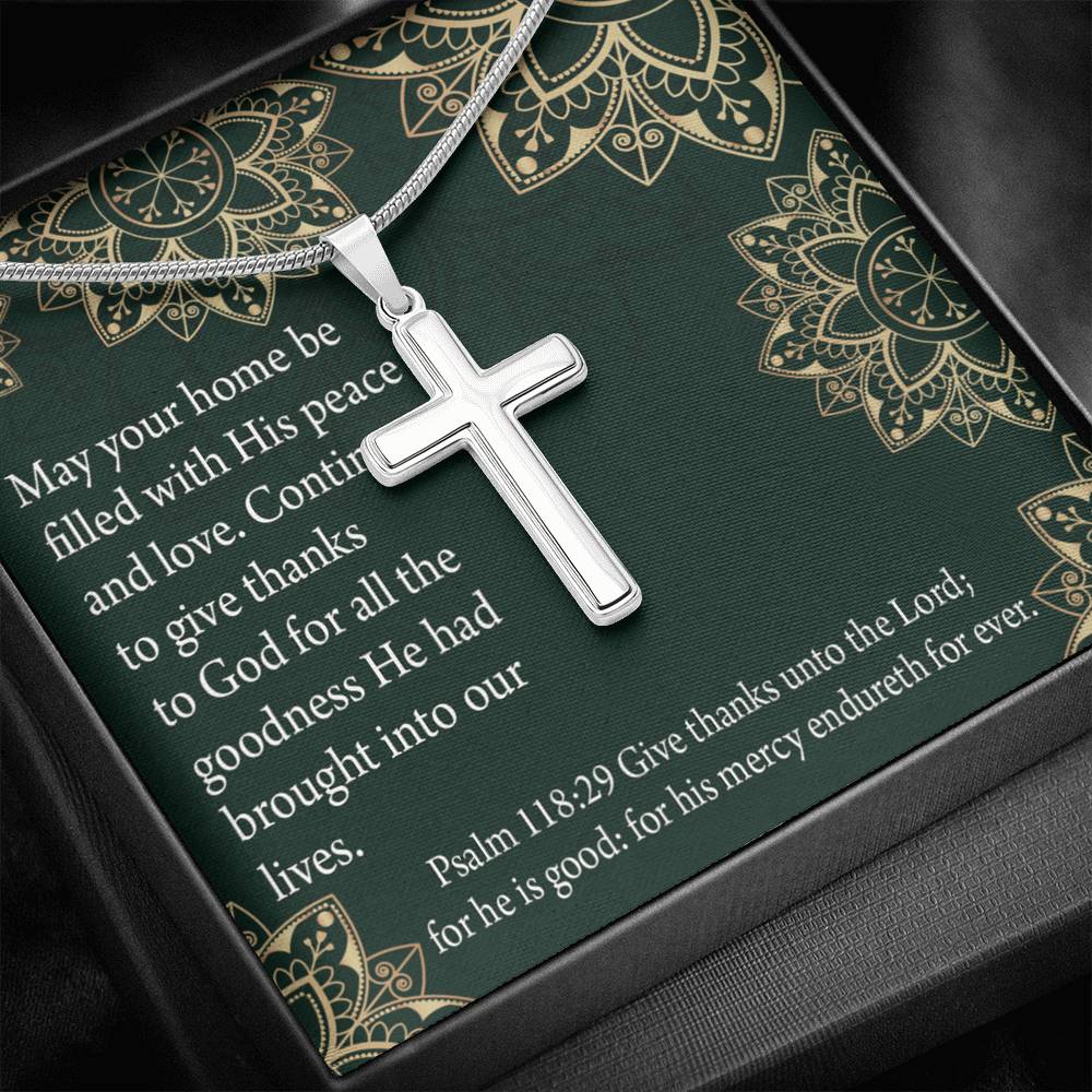 Christian Encouragement Thanksgiving Psalm118:29 Cross Card Necklace w Stainless Steel Pendant-Express Your Love Gifts