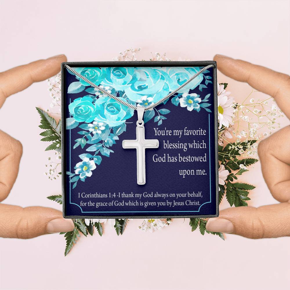 Christian Encouragement Thinking Of You 1 Corinthians 1:4 Cross Card Necklace w Stainless Steel Pendant-Express Your Love Gifts