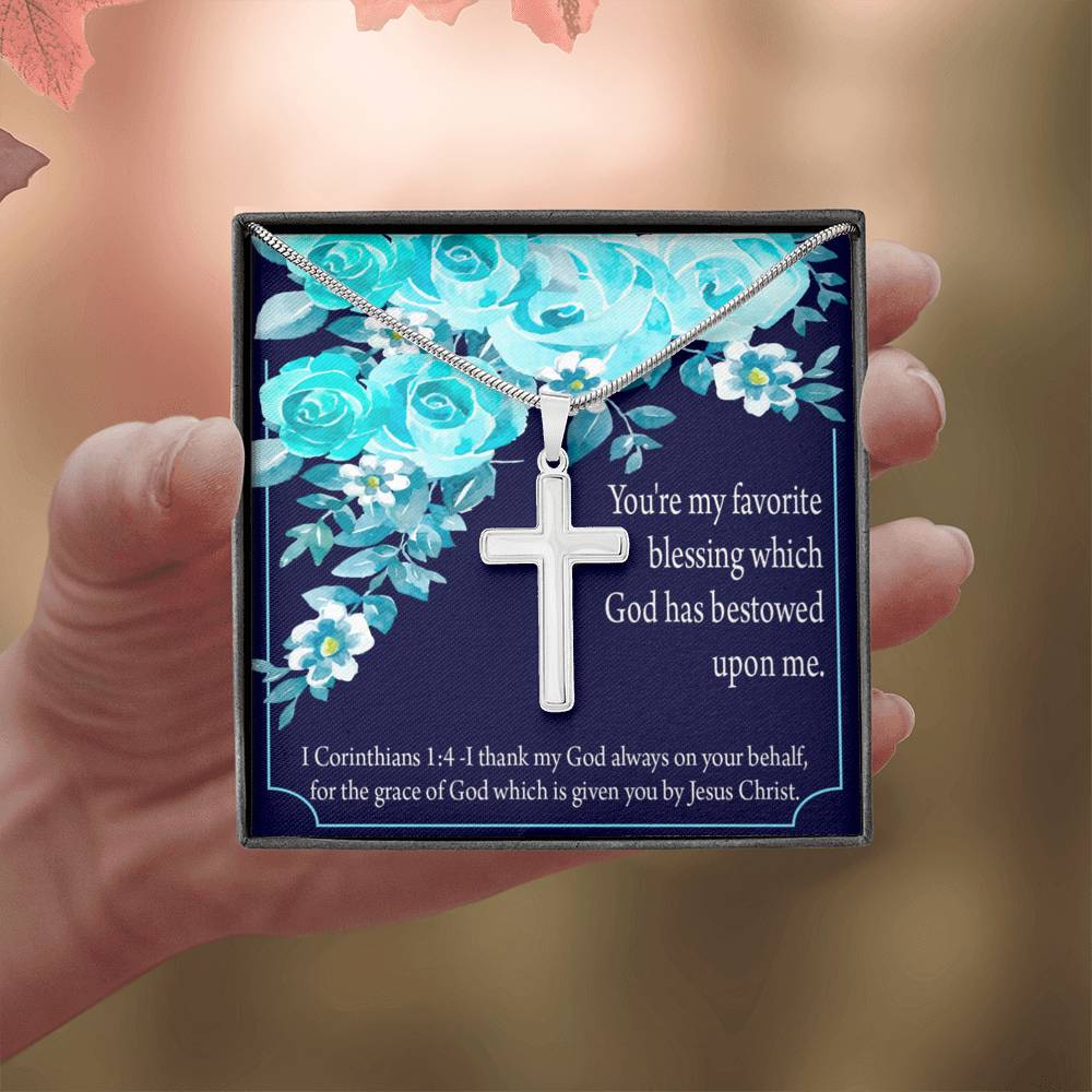 Christian Encouragement Thinking Of You 1 Corinthians 1:4 Cross Card Necklace w Stainless Steel Pendant-Express Your Love Gifts