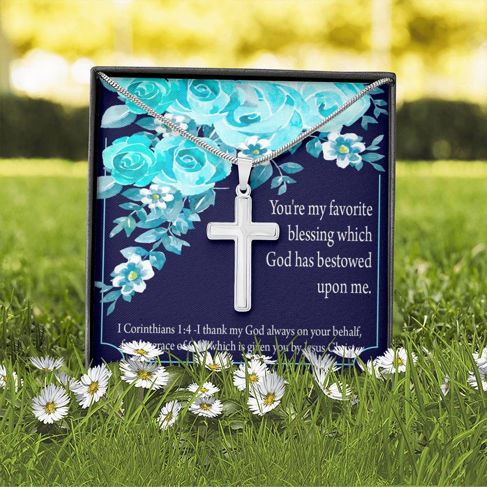 Christian Encouragement Thinking Of You 1 Corinthians 1:4 Cross Card Necklace w Stainless Steel Pendant-Express Your Love Gifts