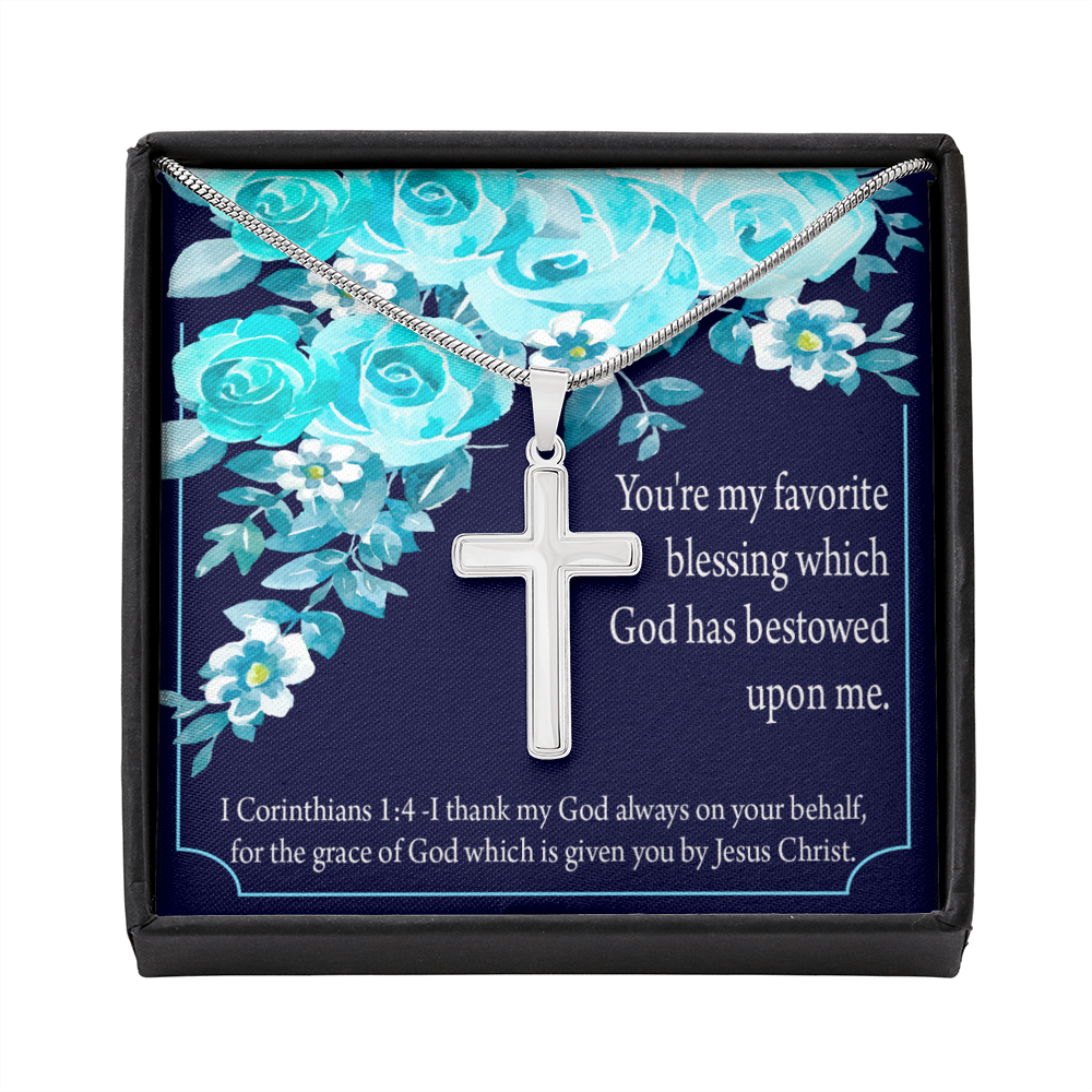 Christian Encouragement Thinking Of You 1 Corinthians 1:4 Cross Card Necklace w Stainless Steel Pendant-Express Your Love Gifts