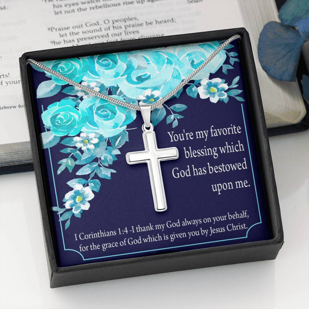 Christian Encouragement Thinking Of You 1 Corinthians 1:4 Cross Card Necklace w Stainless Steel Pendant-Express Your Love Gifts