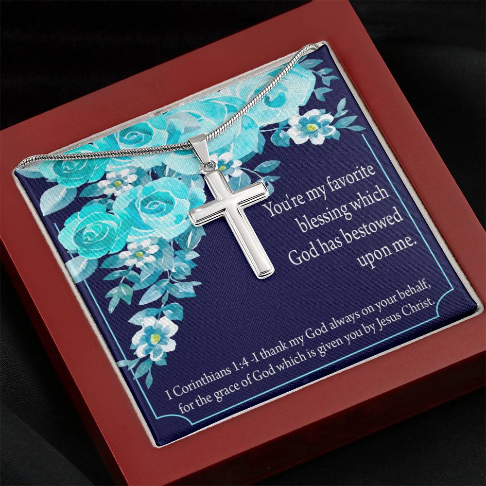 Christian Encouragement Thinking Of You 1 Corinthians 1:4 Cross Card Necklace w Stainless Steel Pendant-Express Your Love Gifts