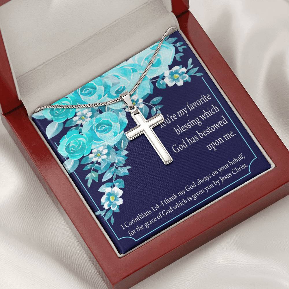 Christian Encouragement Thinking Of You 1 Corinthians 1:4 Cross Card Necklace w Stainless Steel Pendant-Express Your Love Gifts