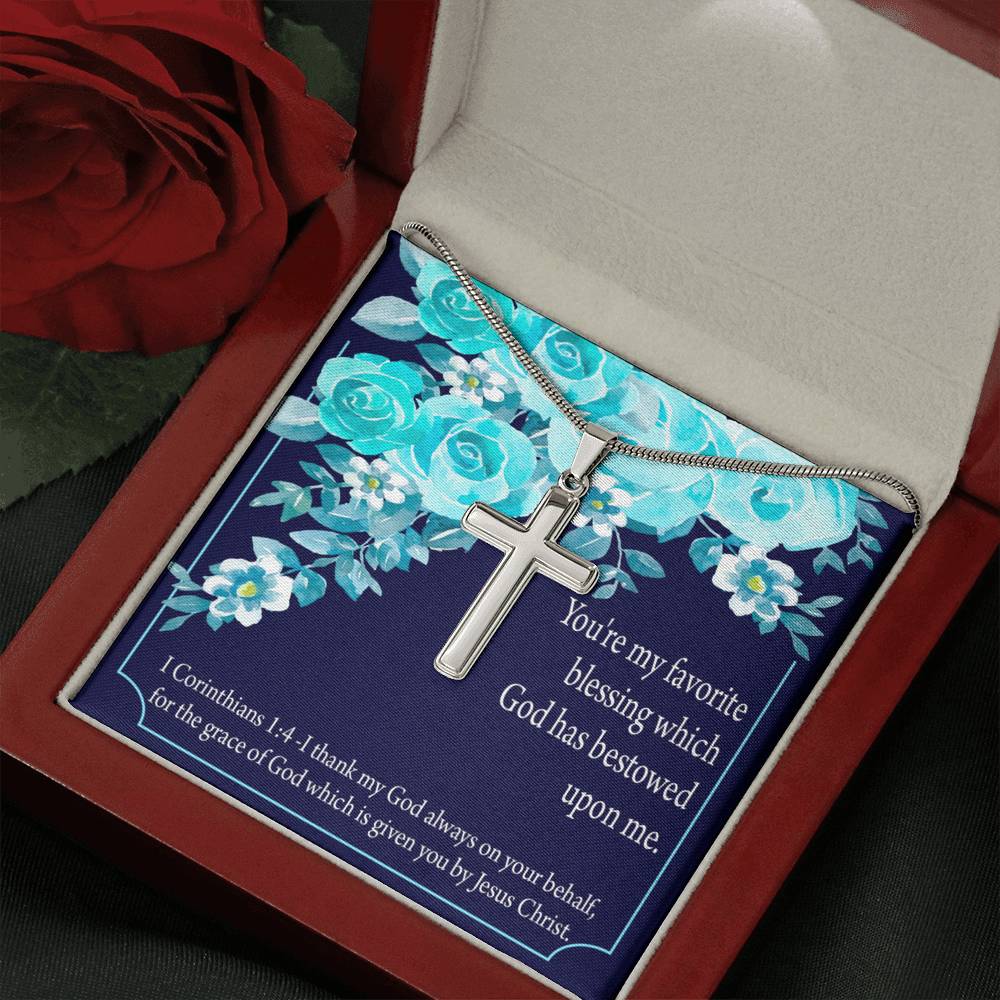 Christian Encouragement Thinking Of You 1 Corinthians 1:4 Cross Card Necklace w Stainless Steel Pendant-Express Your Love Gifts