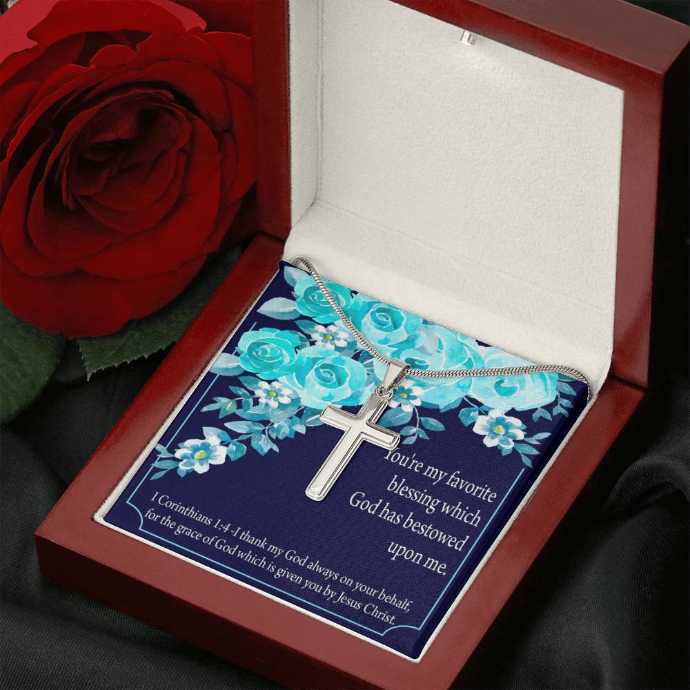 Christian Encouragement Thinking Of You 1 Corinthians 1:4 Cross Card Necklace w Stainless Steel Pendant-Express Your Love Gifts