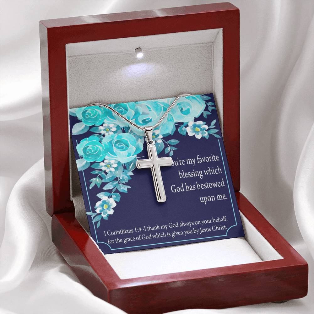 Christian Encouragement Thinking Of You 1 Corinthians 1:4 Cross Card Necklace w Stainless Steel Pendant-Express Your Love Gifts