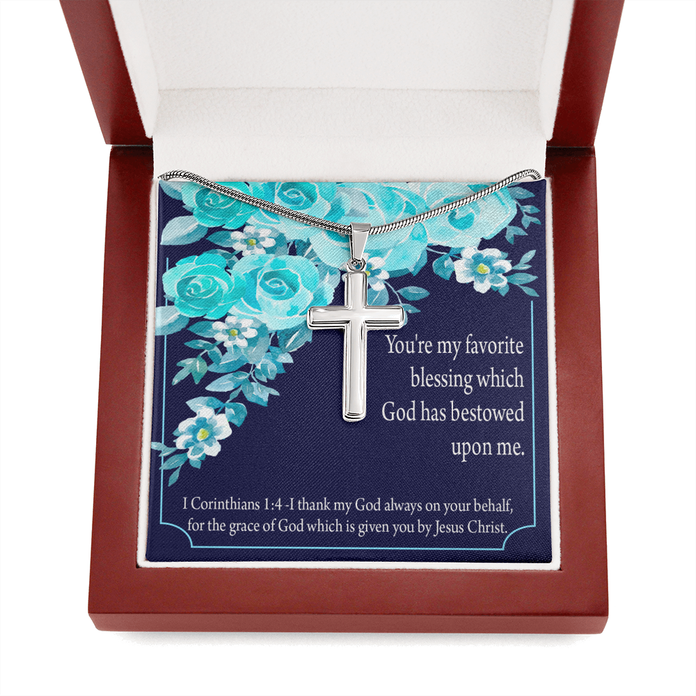 Christian Encouragement Thinking Of You 1 Corinthians 1:4 Cross Card Necklace w Stainless Steel Pendant-Express Your Love Gifts