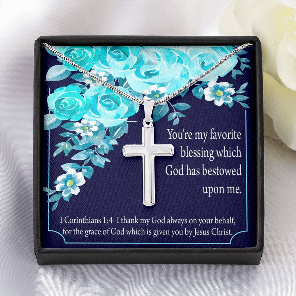 Christian Encouragement Thinking Of You 1 Corinthians 1:4 Cross Card Necklace w Stainless Steel Pendant-Express Your Love Gifts
