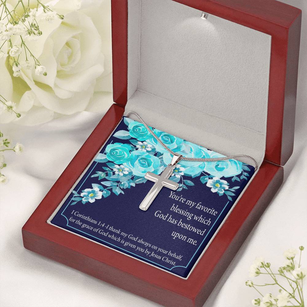 Christian Encouragement Thinking Of You 1 Corinthians 1:4 Cross Card Necklace w Stainless Steel Pendant-Express Your Love Gifts