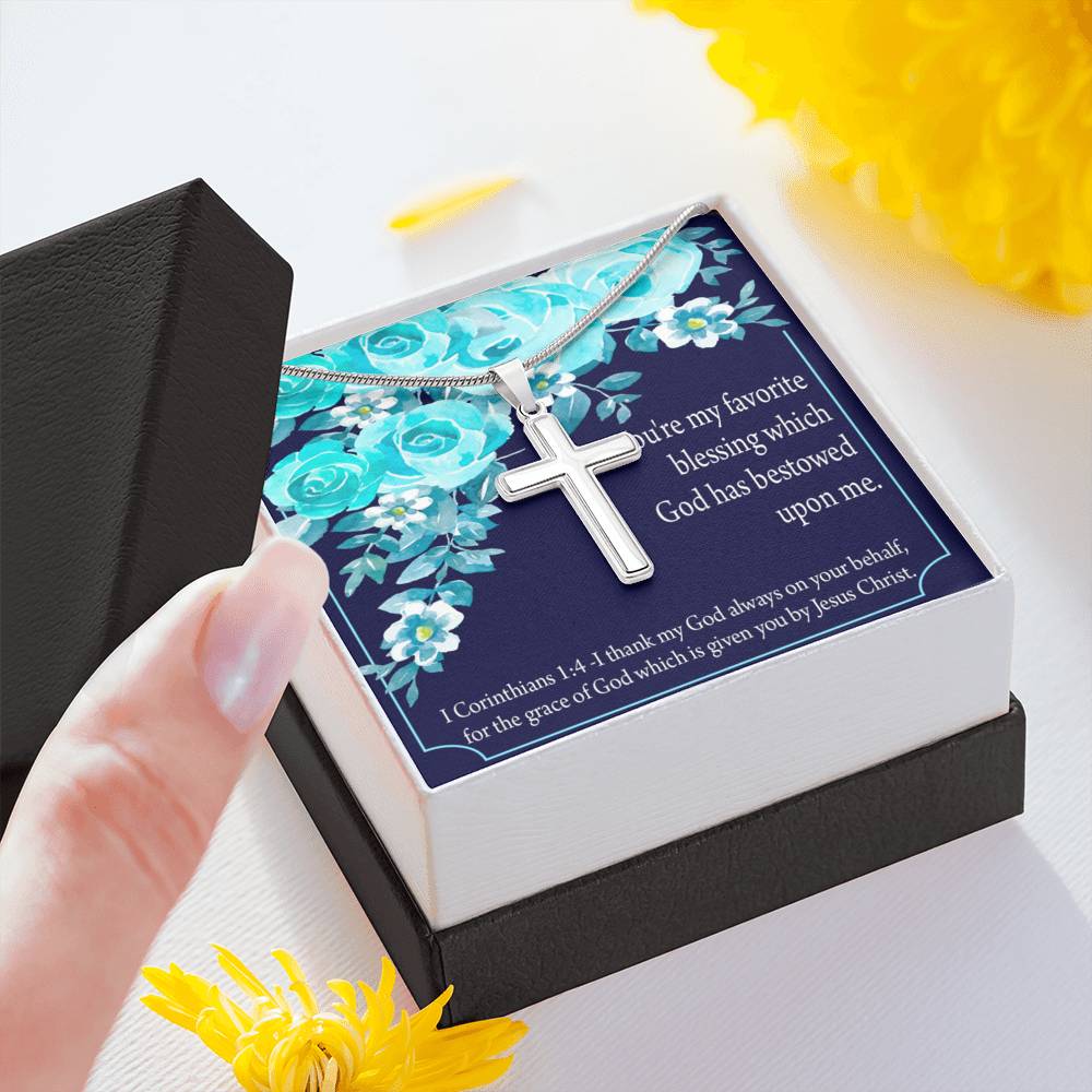 Christian Encouragement Thinking Of You 1 Corinthians 1:4 Cross Card Necklace w Stainless Steel Pendant-Express Your Love Gifts