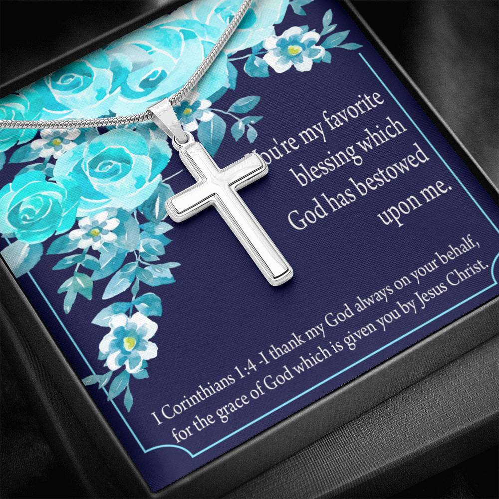 Christian Encouragement Thinking Of You 1 Corinthians 1:4 Cross Card Necklace w Stainless Steel Pendant-Express Your Love Gifts