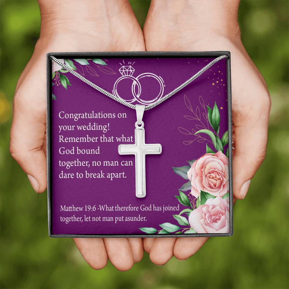 Christian Encouragement Wedding Message Matthew 19:6 Cross Card Necklace w Stainless Steel Pendant-Express Your Love Gifts