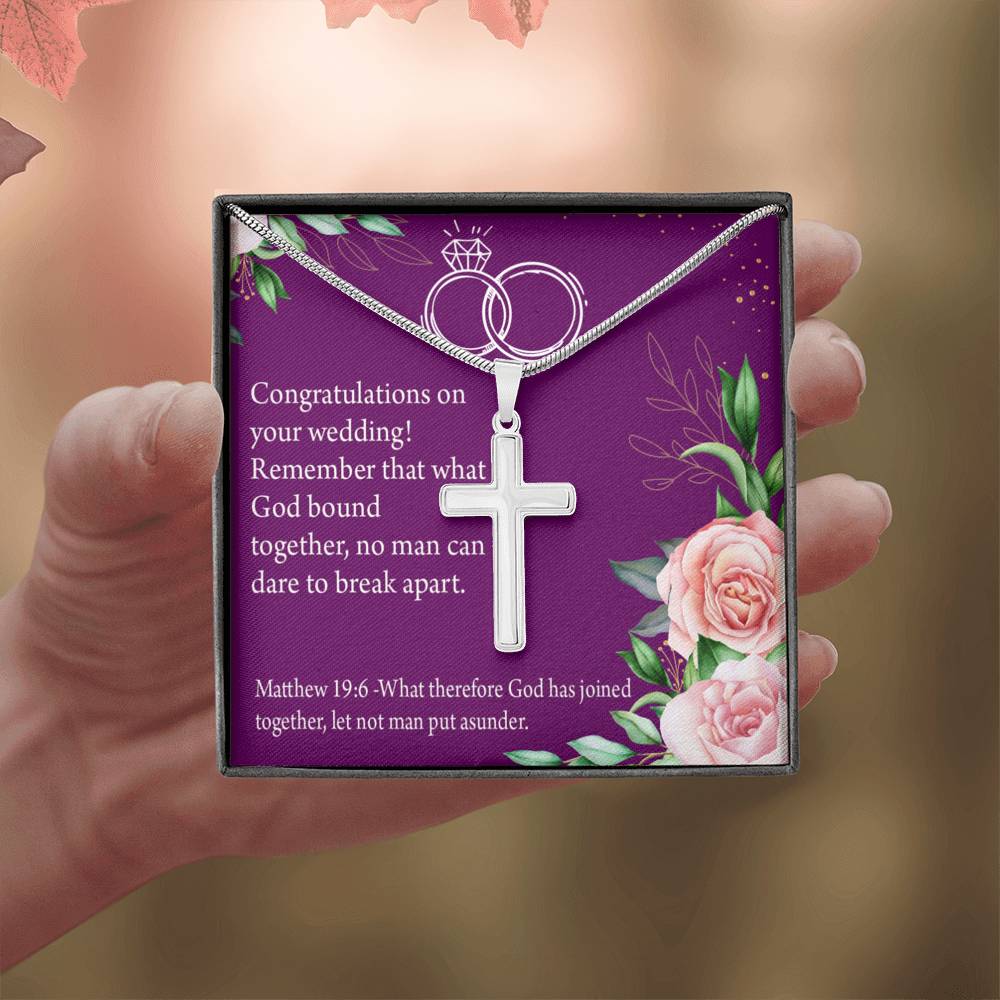 Christian Encouragement Wedding Message Matthew 19:6 Cross Card Necklace w Stainless Steel Pendant-Express Your Love Gifts