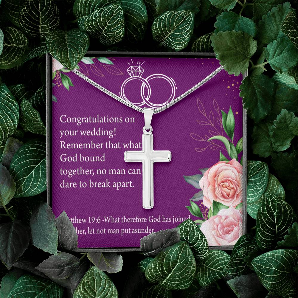 Christian Encouragement Wedding Message Matthew 19:6 Cross Card Necklace w Stainless Steel Pendant-Express Your Love Gifts