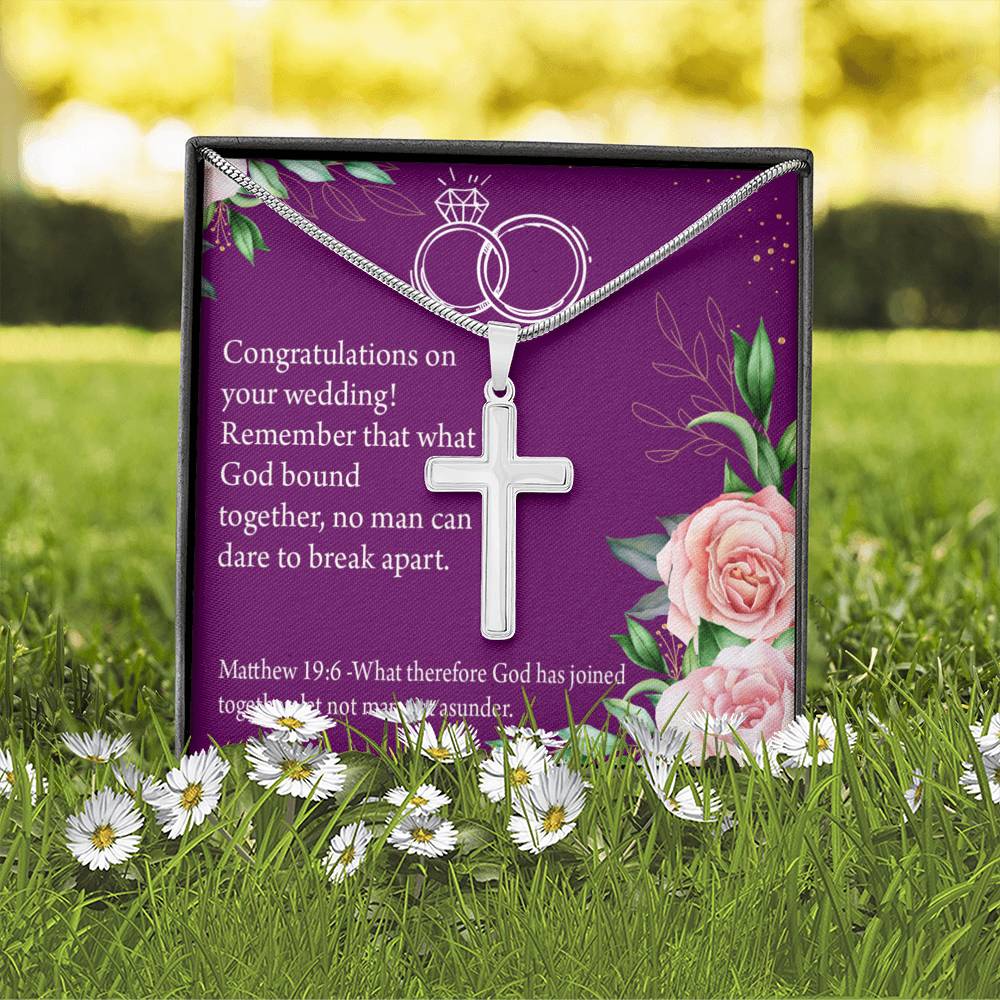 Christian Encouragement Wedding Message Matthew 19:6 Cross Card Necklace w Stainless Steel Pendant-Express Your Love Gifts