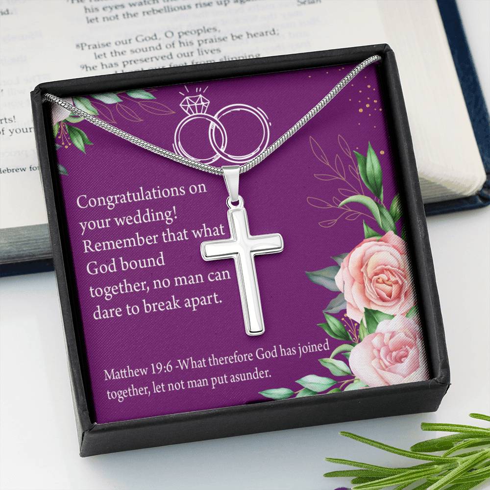 Christian Encouragement Wedding Message Matthew 19:6 Cross Card Necklace w Stainless Steel Pendant-Express Your Love Gifts