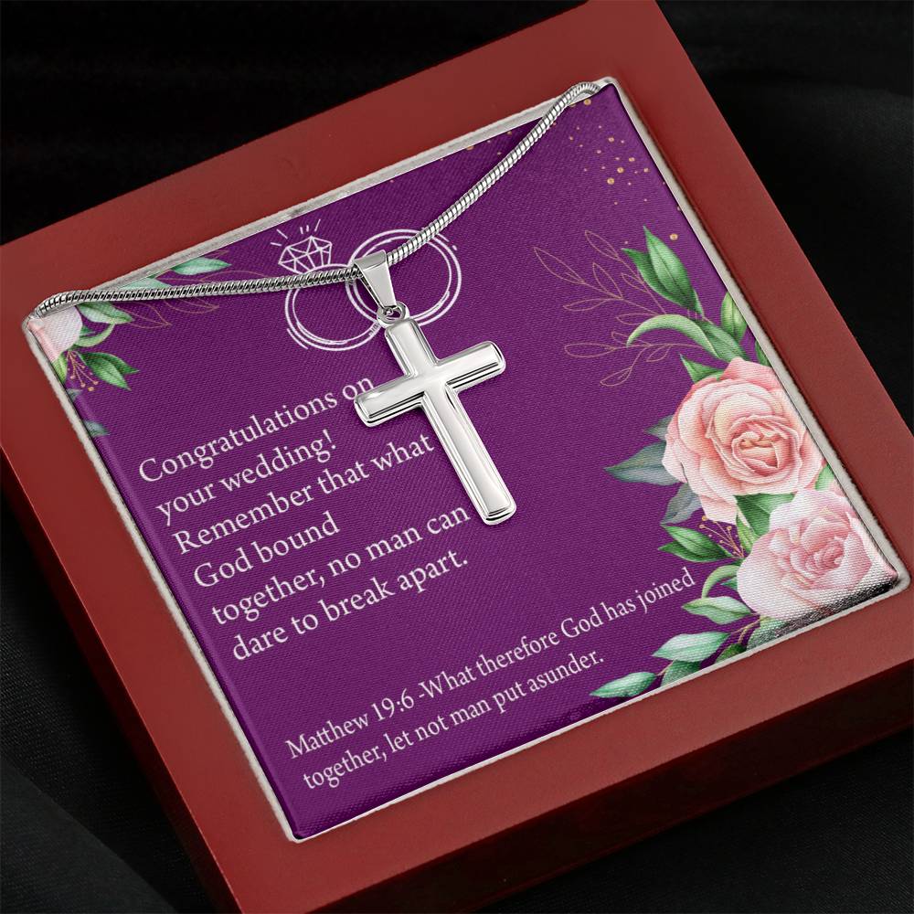 Christian Encouragement Wedding Message Matthew 19:6 Cross Card Necklace w Stainless Steel Pendant-Express Your Love Gifts