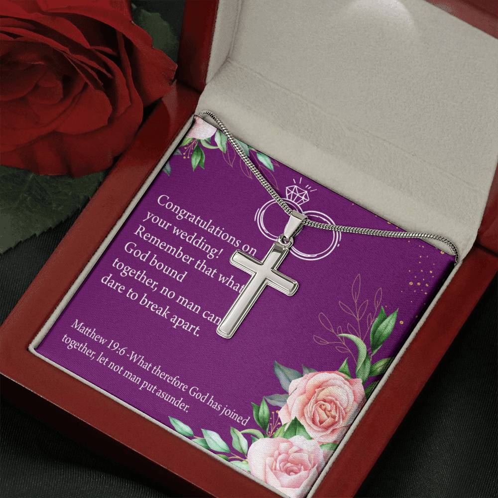 Christian Encouragement Wedding Message Matthew 19:6 Cross Card Necklace w Stainless Steel Pendant-Express Your Love Gifts
