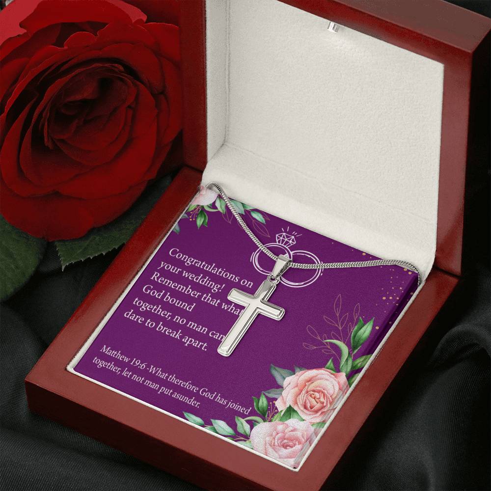 Christian Encouragement Wedding Message Matthew 19:6 Cross Card Necklace w Stainless Steel Pendant-Express Your Love Gifts