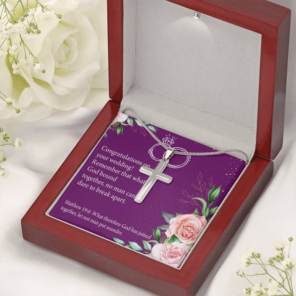 Christian Encouragement Wedding Message Matthew 19:6 Cross Card Necklace w Stainless Steel Pendant-Express Your Love Gifts
