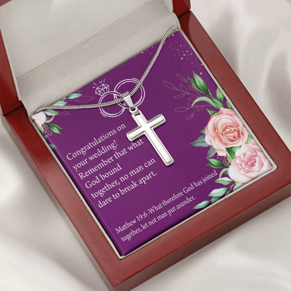 Christian Encouragement Wedding Message Matthew 19:6 Cross Card Necklace w Stainless Steel Pendant-Express Your Love Gifts