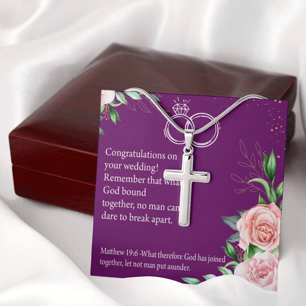 Christian Encouragement Wedding Message Matthew 19:6 Cross Card Necklace w Stainless Steel Pendant-Express Your Love Gifts