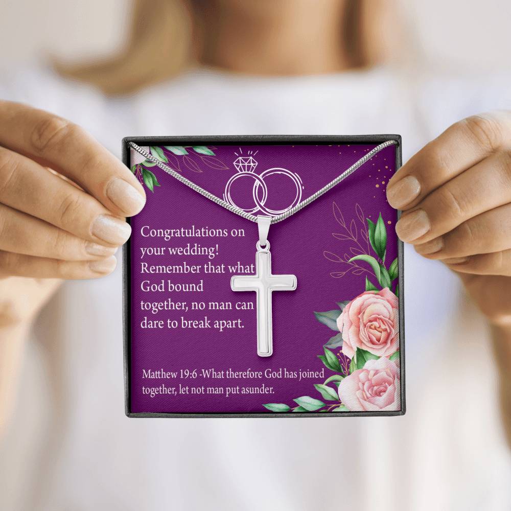 Christian Encouragement Wedding Message Matthew 19:6 Cross Card Necklace w Stainless Steel Pendant-Express Your Love Gifts