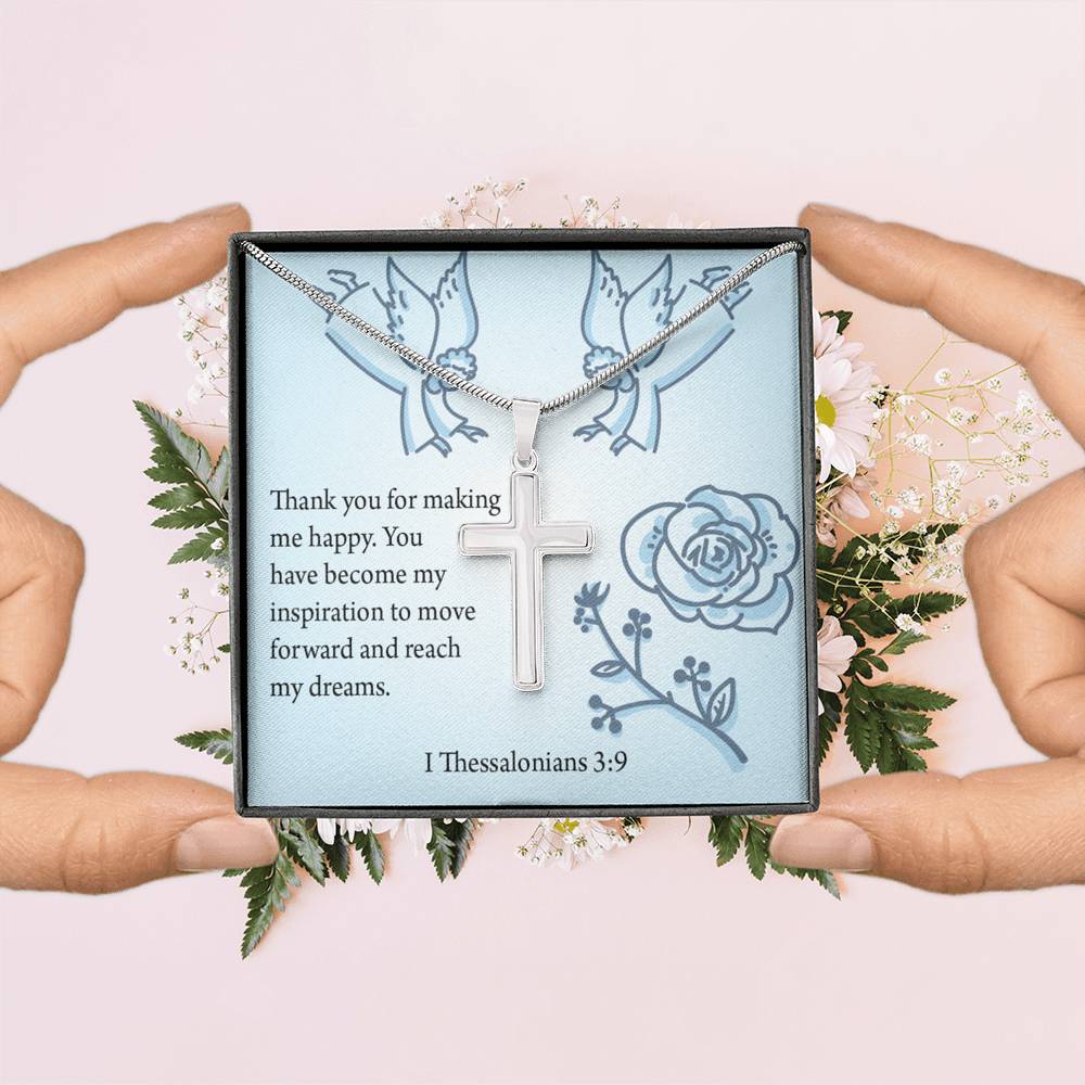 Christian Encouragement You're My Inspiration 1 Thessalonians 3:9 Cross Necklace Stainless Steel Pendant Message Card-Express Your Love Gifts