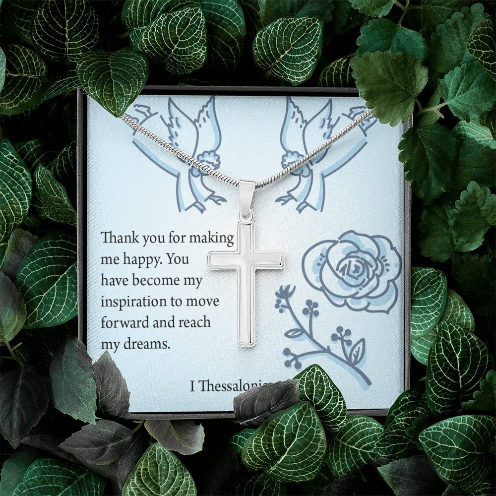 Christian Encouragement You're My Inspiration 1 Thessalonians 3:9 Cross Necklace Stainless Steel Pendant Message Card-Express Your Love Gifts