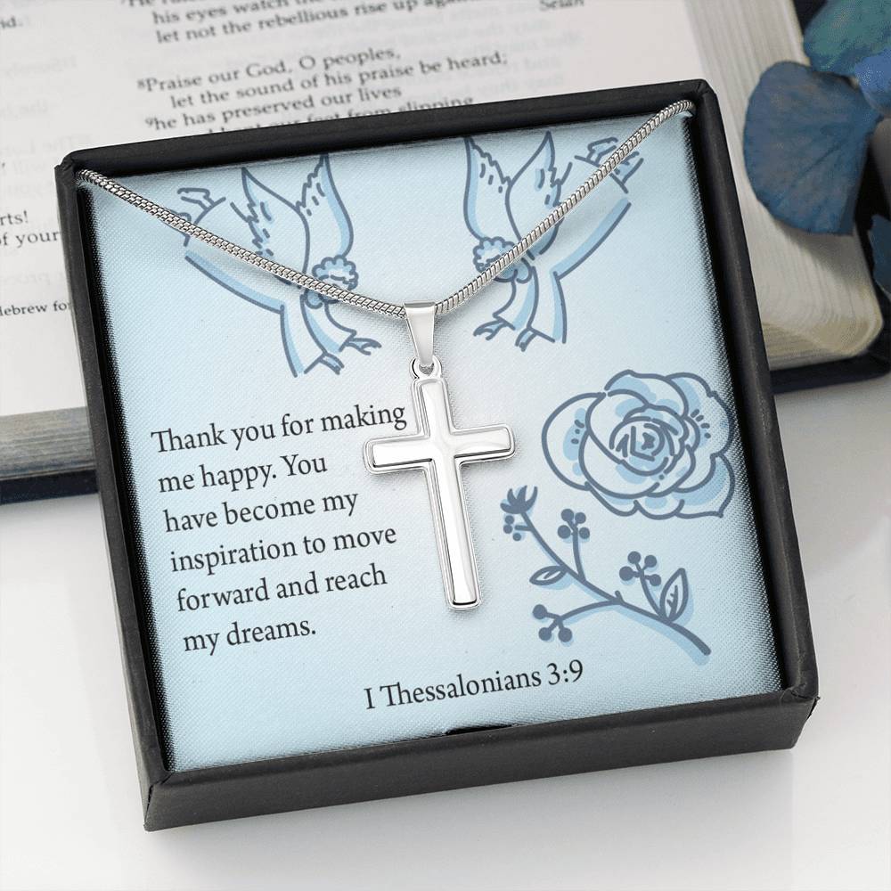 Christian Encouragement You're My Inspiration 1 Thessalonians 3:9 Cross Necklace Stainless Steel Pendant Message Card-Express Your Love Gifts