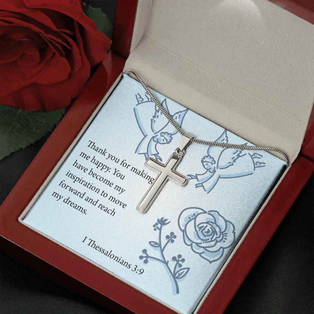 Christian Encouragement You're My Inspiration 1 Thessalonians 3:9 Cross Necklace Stainless Steel Pendant Message Card-Express Your Love Gifts