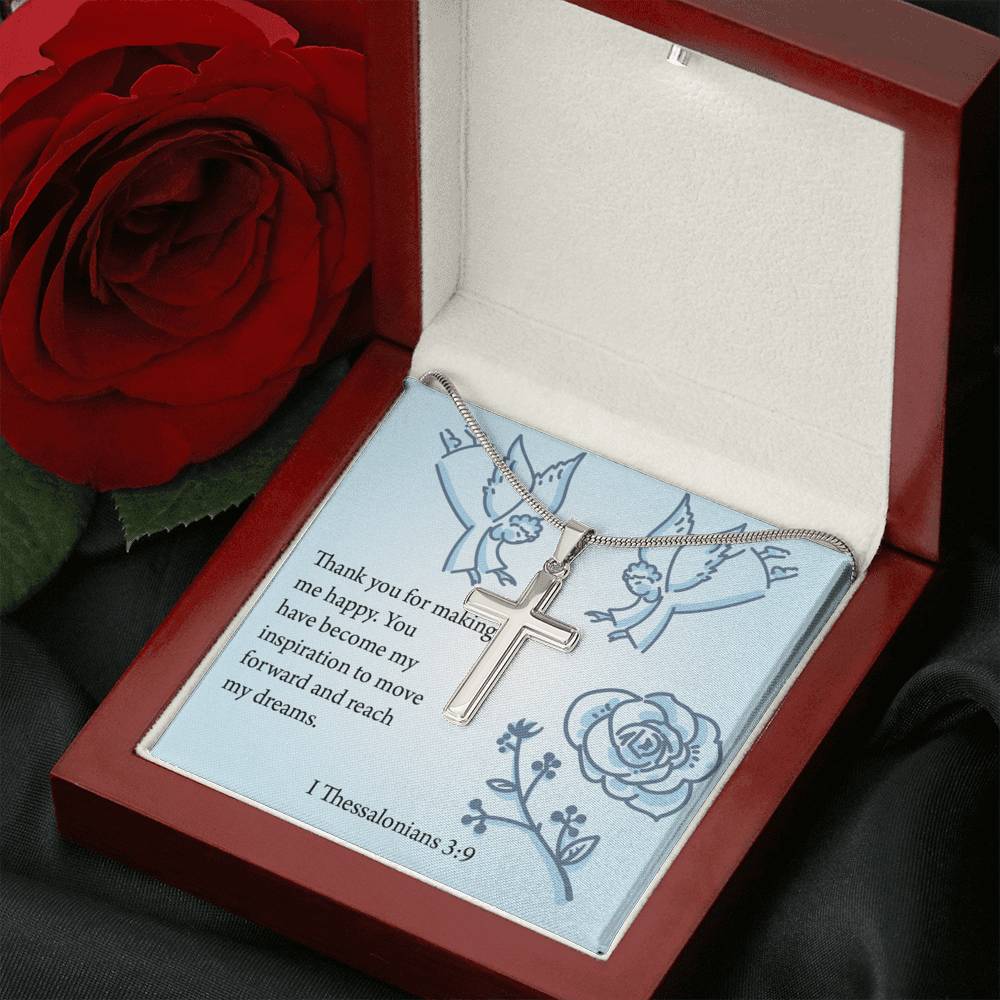 Christian Encouragement You're My Inspiration 1 Thessalonians 3:9 Cross Necklace Stainless Steel Pendant Message Card-Express Your Love Gifts