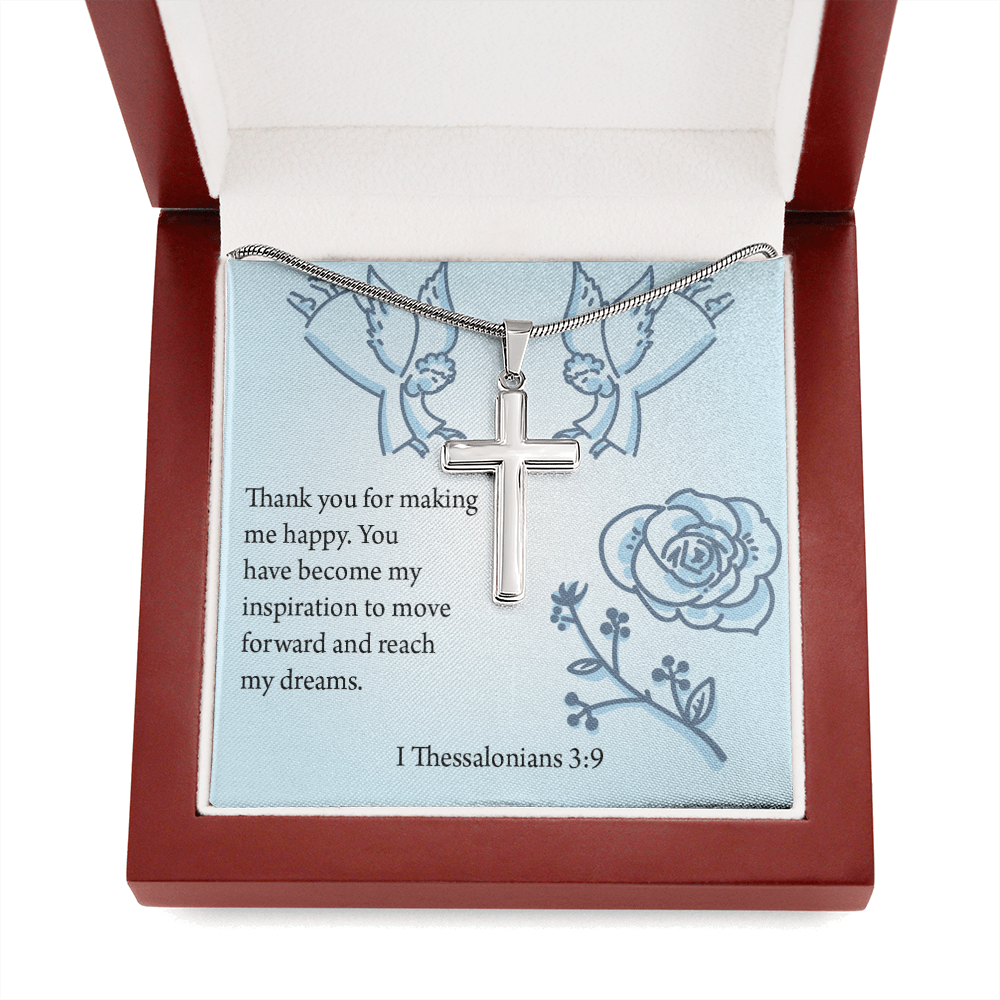 Christian Encouragement You're My Inspiration 1 Thessalonians 3:9 Cross Necklace Stainless Steel Pendant Message Card-Express Your Love Gifts