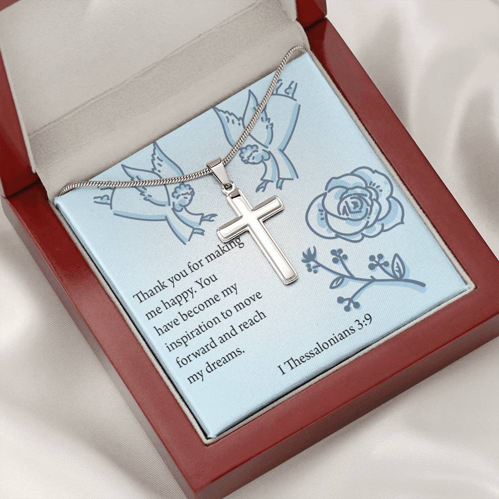 Christian Encouragement You're My Inspiration 1 Thessalonians 3:9 Cross Necklace Stainless Steel Pendant Message Card-Express Your Love Gifts