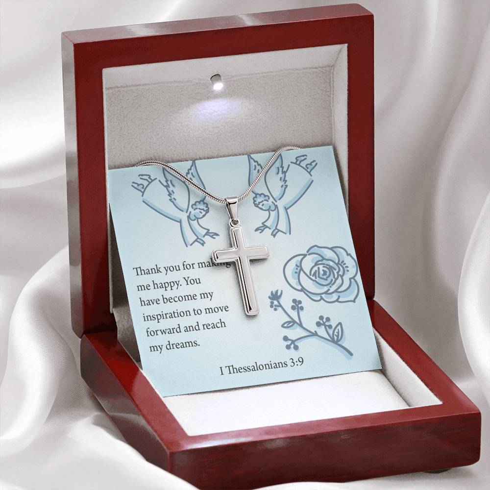 Christian Encouragement You're My Inspiration 1 Thessalonians 3:9 Cross Necklace Stainless Steel Pendant Message Card-Express Your Love Gifts