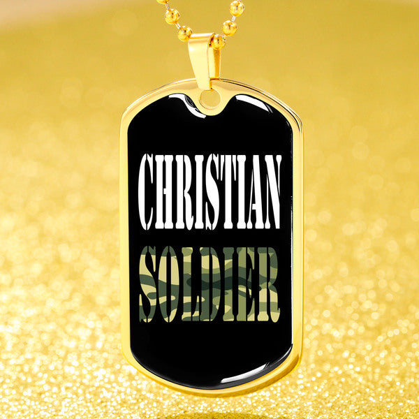 Christian Soldier Necklace Stainless Steel or 18k Gold Dog Tag 24" Chain-Express Your Love Gifts