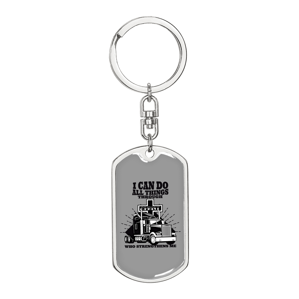 Christian Trucker Do All Swivel Keychain Dog Tag Stainless Steel or 18k Gold-Express Your Love Gifts